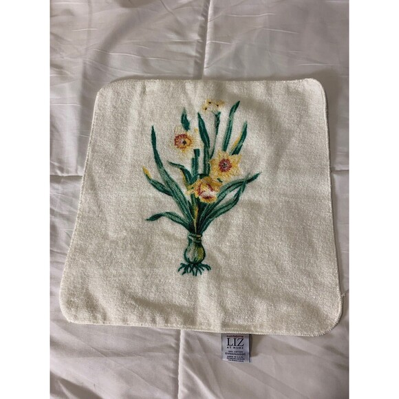 LIZ CLAIBORNE Vintage Bath Towels YELLOW FLORAL BOTANICAL (2) Made USA Cottage - Picture 5 of 14